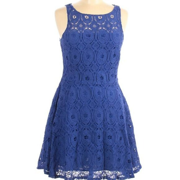 BB Dakota Renley Lace Fit Flare Mini Blue Dress 10 - Picture 6 of 8